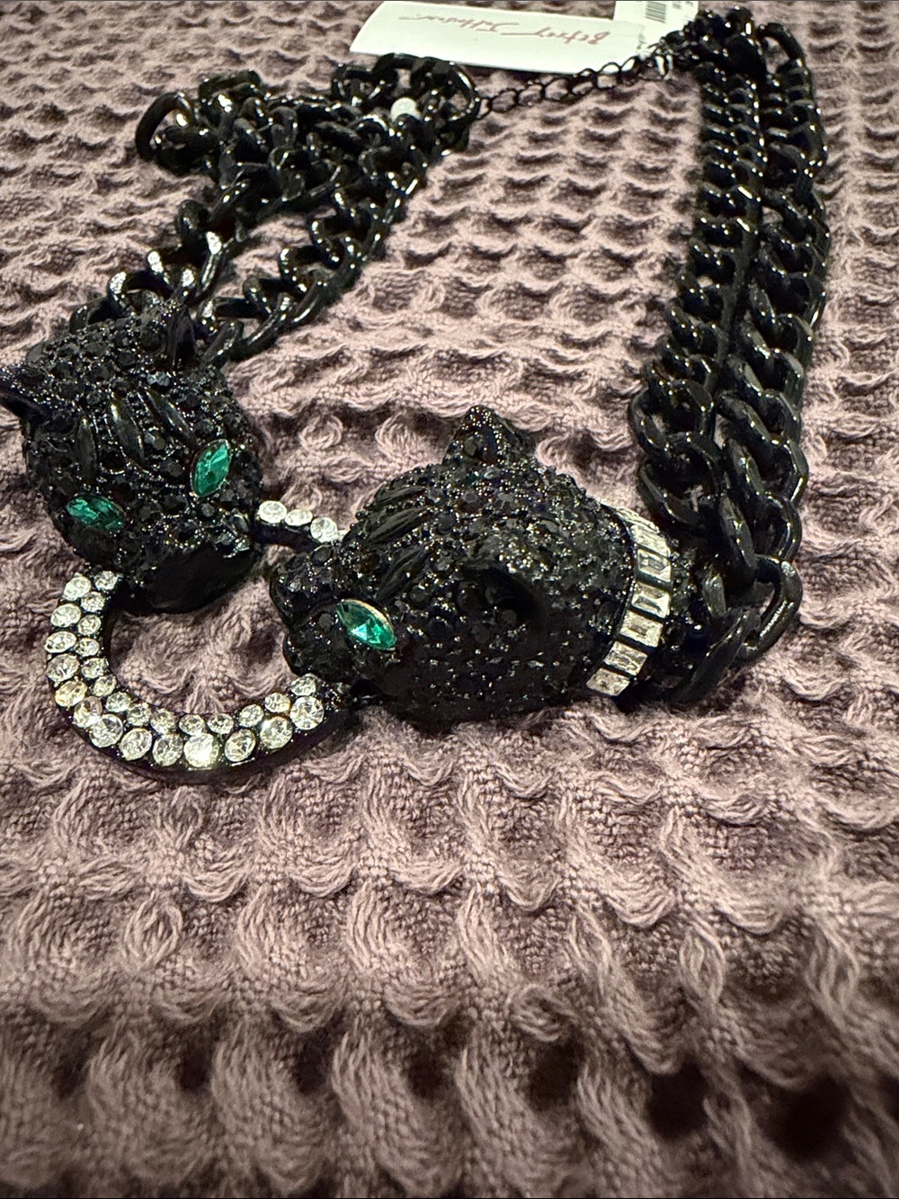 Betsey Johnson Black Crystal Statement Necklace Panther cats - Picture 4 of 11